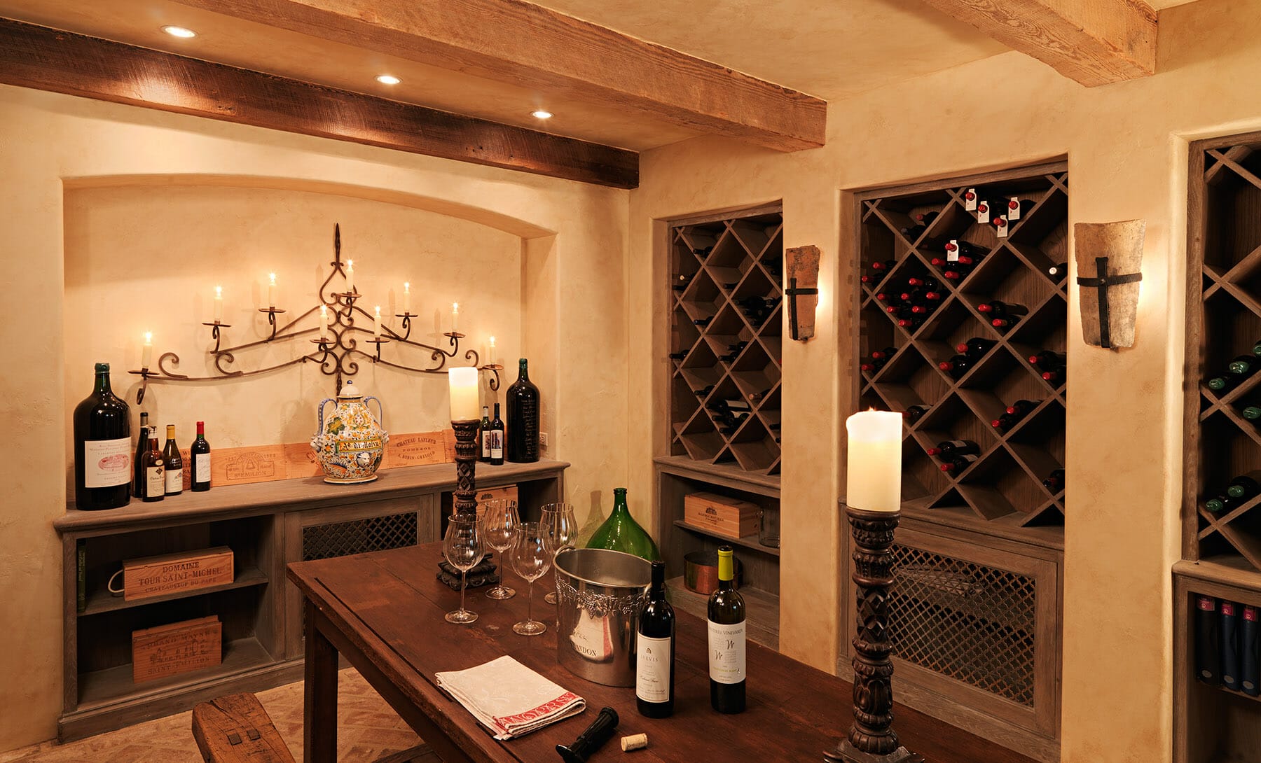 Wine cellar in a home in Albemarle county, designed by Gibson, Magerfield & Edenali Builders.